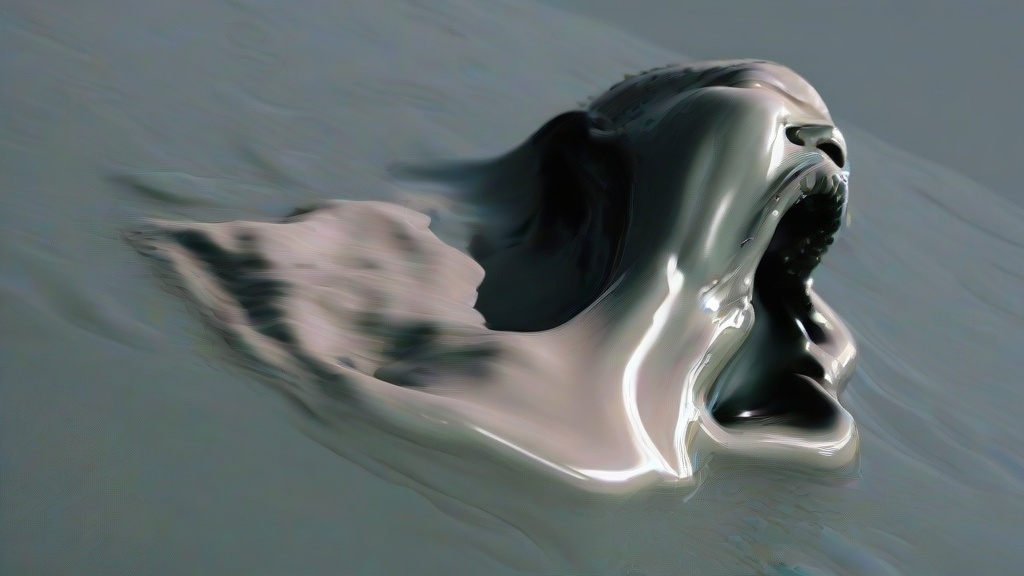 A screaming face surfacing from a dark liquid