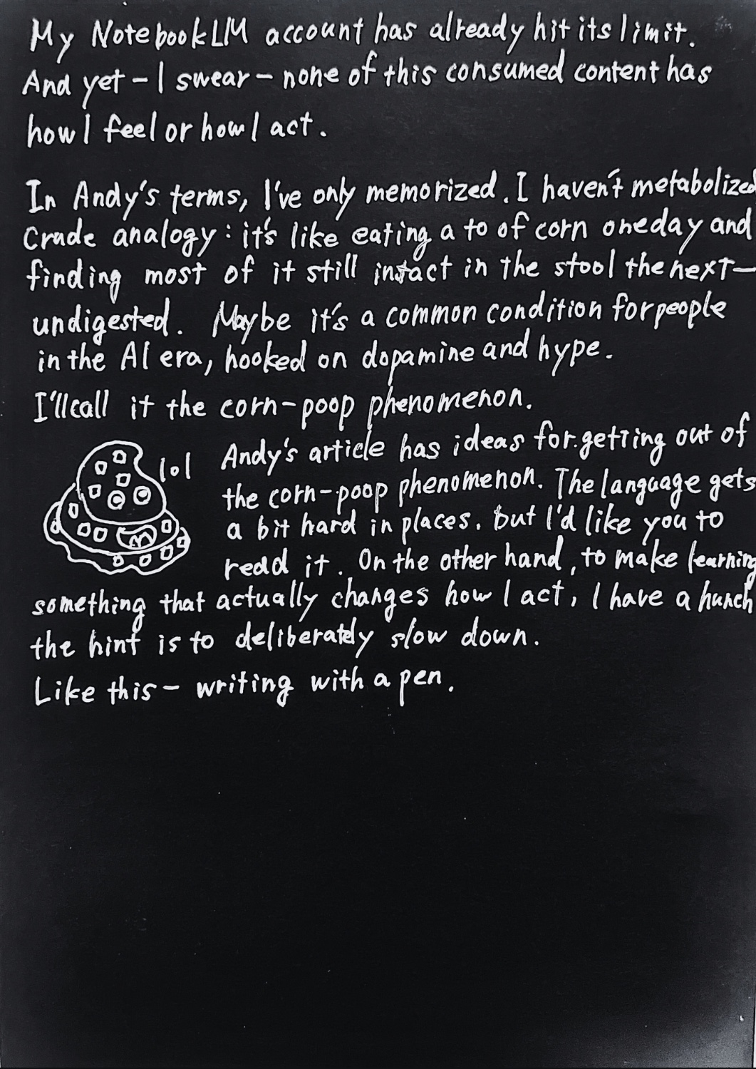 Corn-Poop Phenomenon — handwritten page, continued