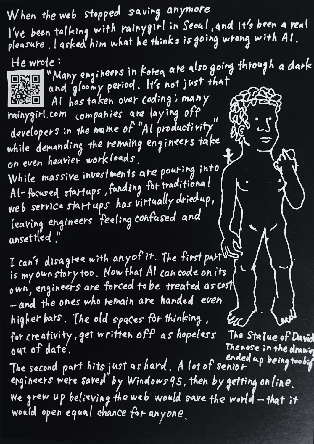 When the Web Stopped Saving Anyone — handwritten page 1