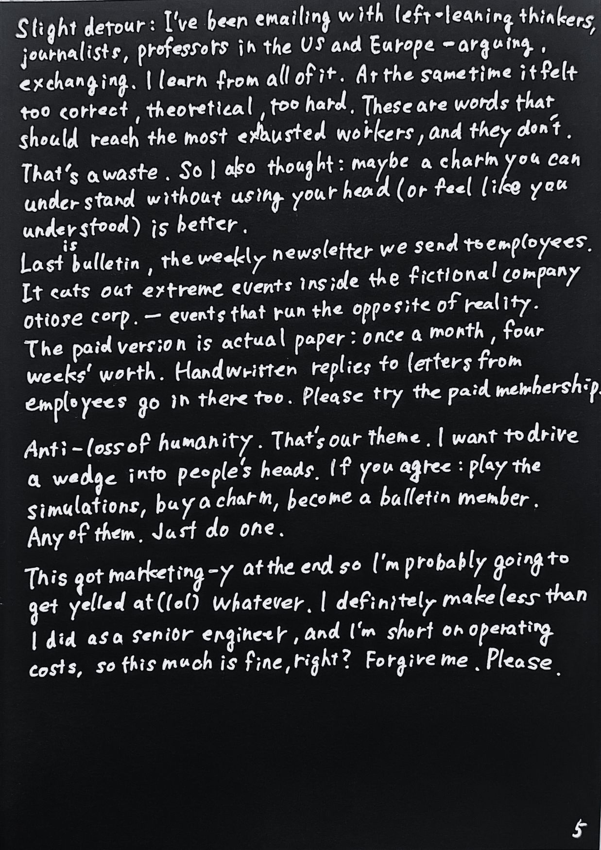Why we do this — handwritten page 5